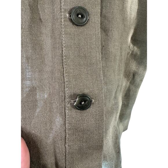 Flax Green Linen Lagenlook Coastal Grandma Long Sleeve Button Front Blouse Small - Picture 5 of 12
